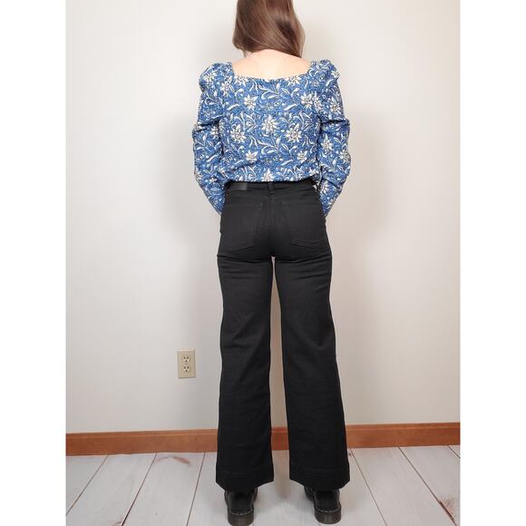 Loft Floral Smocked Square Neck Blouse Blue XS - Picture 2 of 8